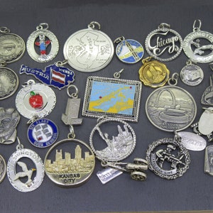 WAHL Vintage Sterling Reise-Andenken Charme, Chicago, Österreich, Washington, Kansas City, Arcadian Mine, Grants Farm, Six Flaggen, Long Island