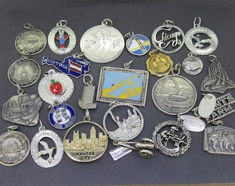 CHOICE Vintage Sterling Travel Souvenir Charm, Chicago, Austria, Washington, Kansas City, Arcadian Mine, Grants Farm, Six Flags, Long Island