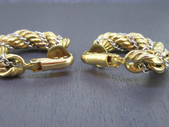 Vintage Gold Filled Hoop Clip Earrings with Woven… - image 5