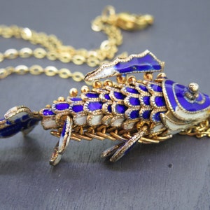 Fish Roe Pattern Chain Sterling Enamel Articulated Koi Fish Pendant With 18