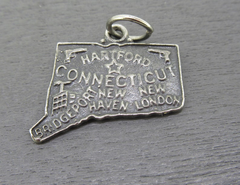 Bridgeport Sterling Silver Charm and New London New Haven Hartford Vintage Connecticut State Charm Vintage Road Trip Charm