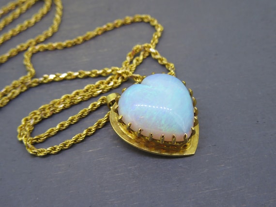 Antique 15k Gold Natural Opal Heart Necklace Pend… - image 2