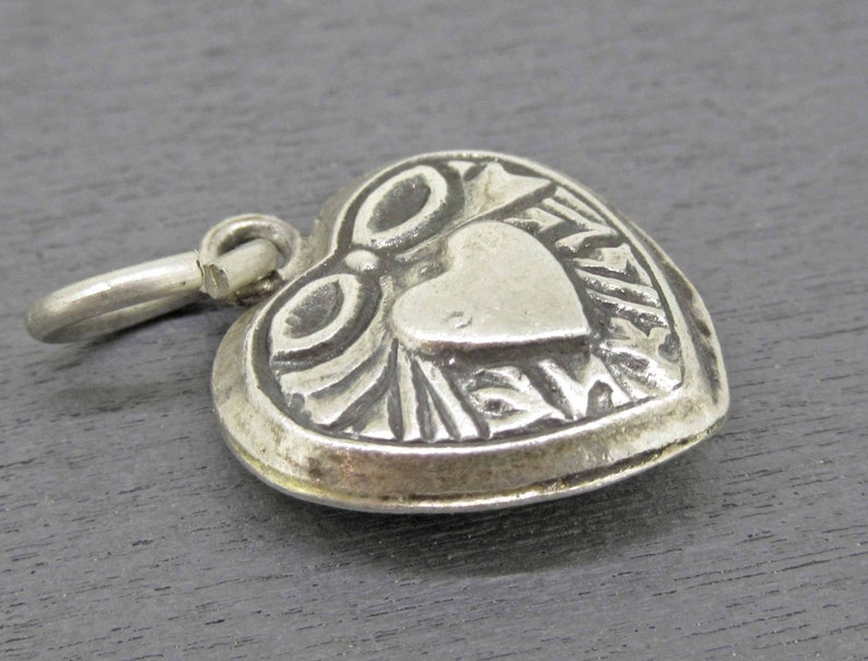 Heart Charm Gift for Girlfriend or Wife Vintage Puffy Heart Charm Repousse Sterling Silver Love Token Vintage Jewelry