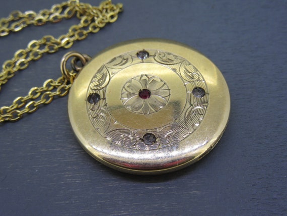 Antique Rhinestone Locket Necklace with 18" Chain, Antique Jewelry