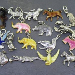 CHOICE Vintage Sterling Silver Animal Charm or Enamel Charm with Elephants, Birds, Dogs, Fish, Chipmunk, Seahorse, Lobster, Sea Lion