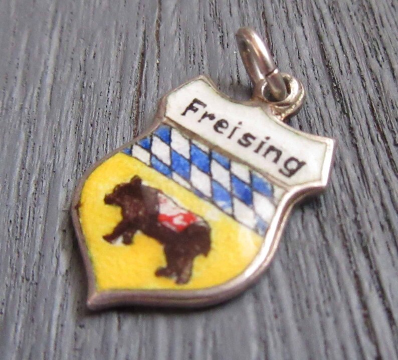 Enamel Shield Charm Deutschland Souvenir Freising Germany Charm Sterling Silver 835 Silver Charm REU Freising Coat of Arms