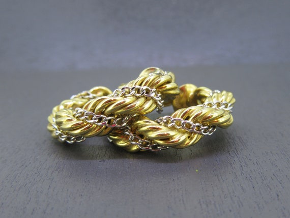 Vintage Gold Filled Hoop Clip Earrings with Woven… - image 2