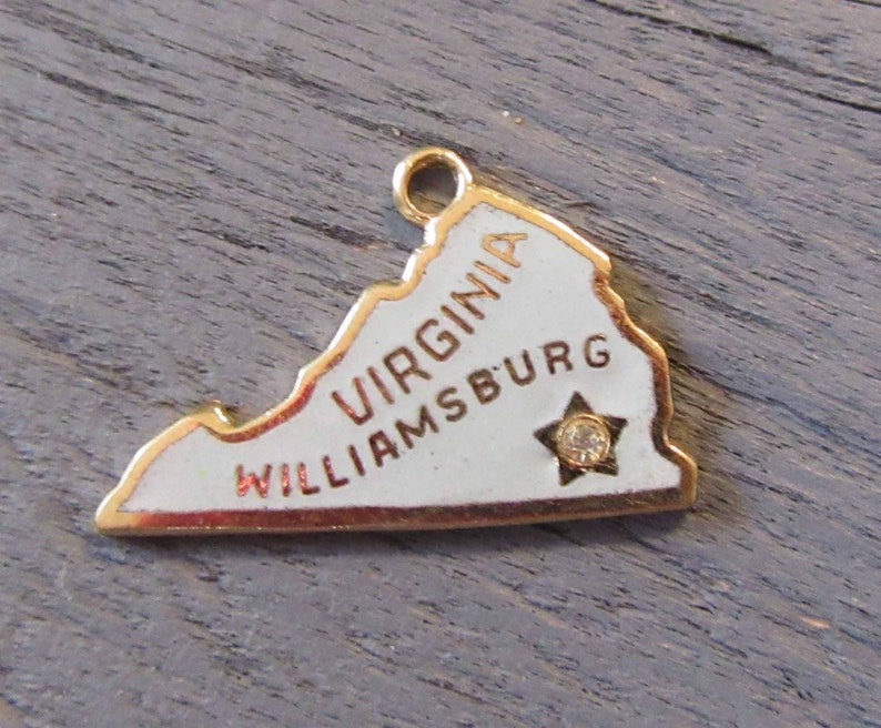 Light Blue Enamel Charm with Rhinestone on Williamsburg 10k Gold Filled Enamel Virginia State Charm