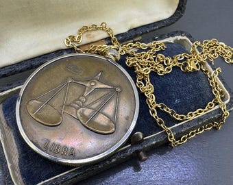 Vintage Libra Zodiac Pendant Necklace by Pierre Cardin With