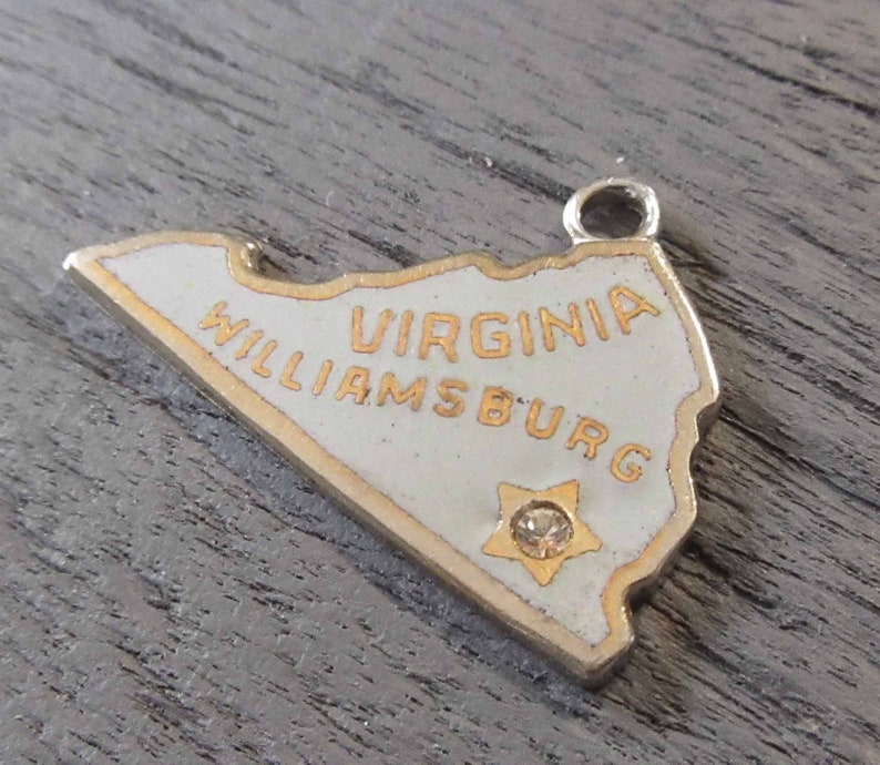 Light Blue Enamel Charm with Rhinestone on Williamsburg 10k Gold Filled Enamel Virginia State Charm
