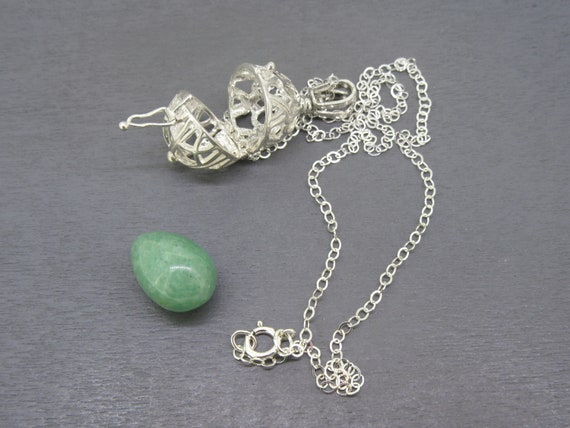 Sterling Jadeite Egg Necklace with 16" Sterling S… - image 8