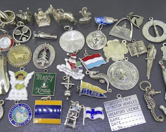 KEUZE Vintage sterling armband bedel, kerstmis, geëmailleerde engel, vlag, raket, luthers, St. Louis, oerwoud, New Jersey, bokser
