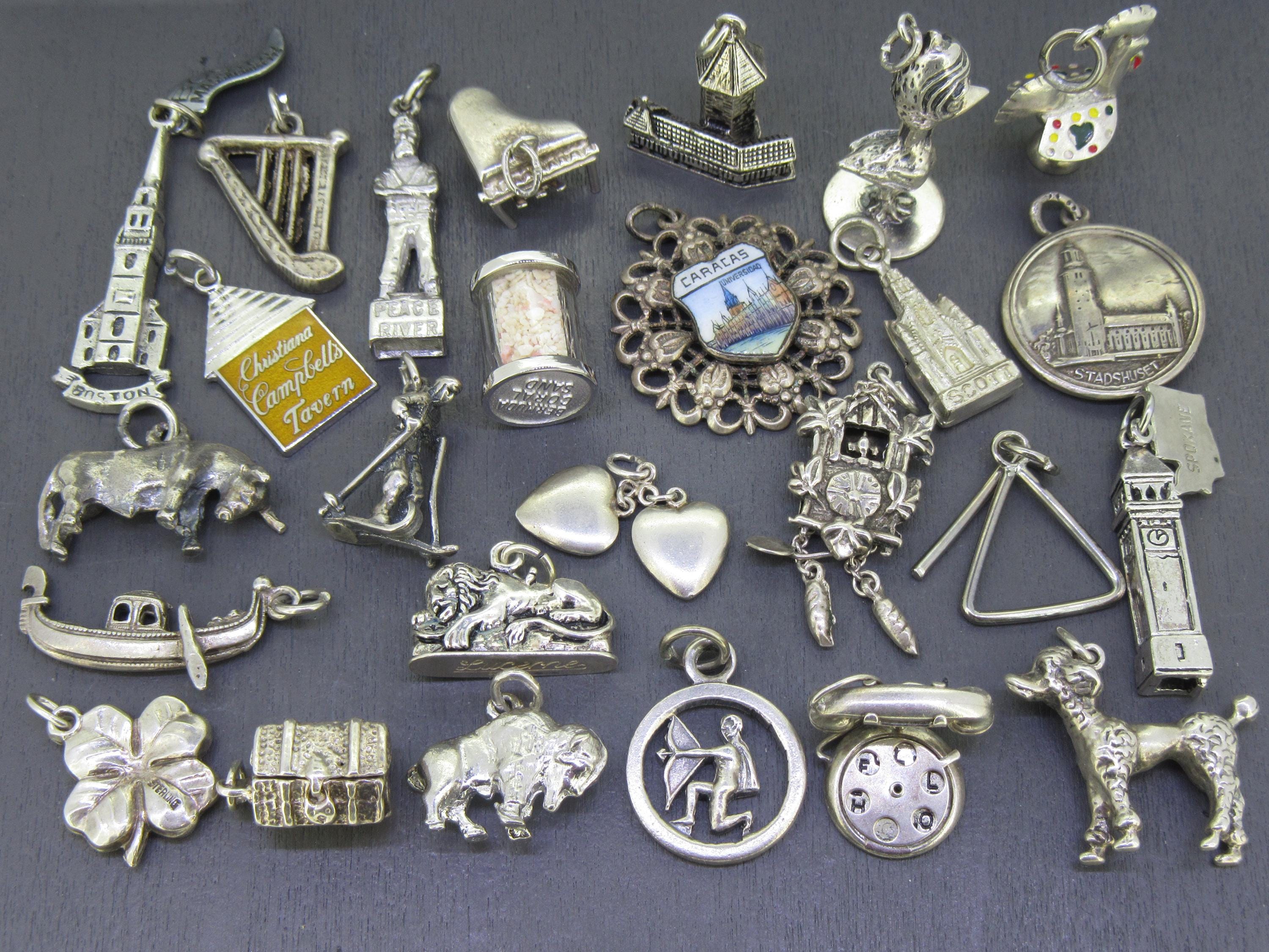 CHOICE Vintage Sterling Bracelet Charm, Boston North Church, Harp