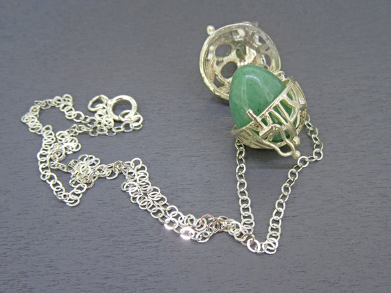 Sterling Jadeite Egg Necklace with 16" Sterling S… - image 1