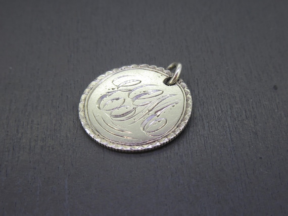 1875 Antique Sterling Love Token Charm or Pendant, Monogrammed EGM