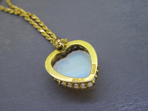 Antique 15k Gold Natural Opal Heart Necklace Pend… - image 7