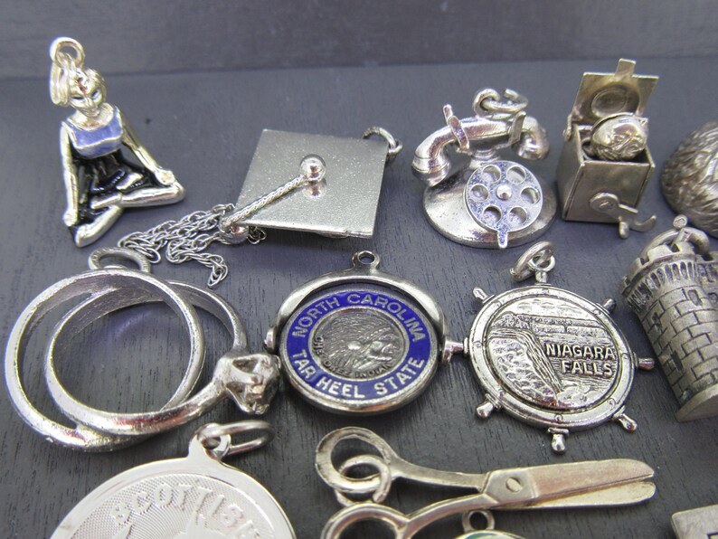 CHOICE Vintage Sterling Bracelet Charm, Yoga, Graduation, Phone, Jack in the Box, Hershey Kiss