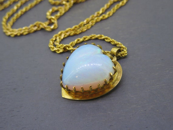 Antique 15k Gold Natural Opal Heart Necklace Pend… - image 4