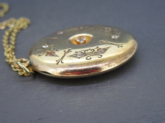 Antique Rhinestone Locket Necklace on 18" Chain, … - image 5