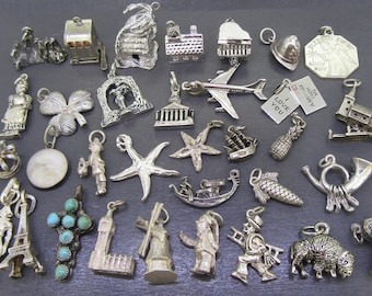 KEUZE Vintage sterlingzilveren bedel, Eiffeltoren, gondel, Hawaii Tiki Hut, zeester, kroon, windmolen, openingspiano, turkoois kruis