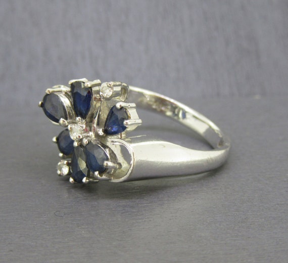14k Blue Sapphire and Diamond Ring on White Gold,… - image 4
