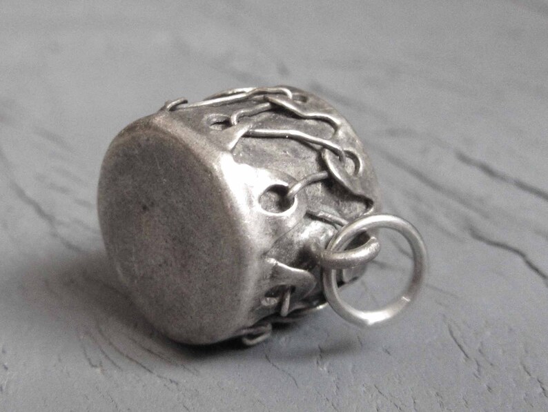 Music Charm for Charm Bracelets 1940s Sterling Silver Drum Charm Vintage Sterling Silver Drum Charm Southwest Drum