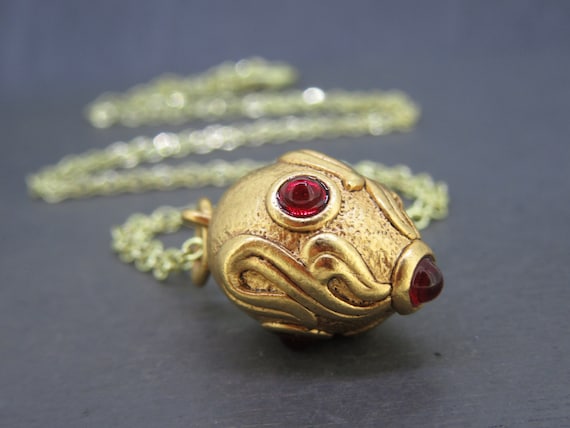 Vintage Joan Rivers Egg Pendant Necklace with Red… - image 1