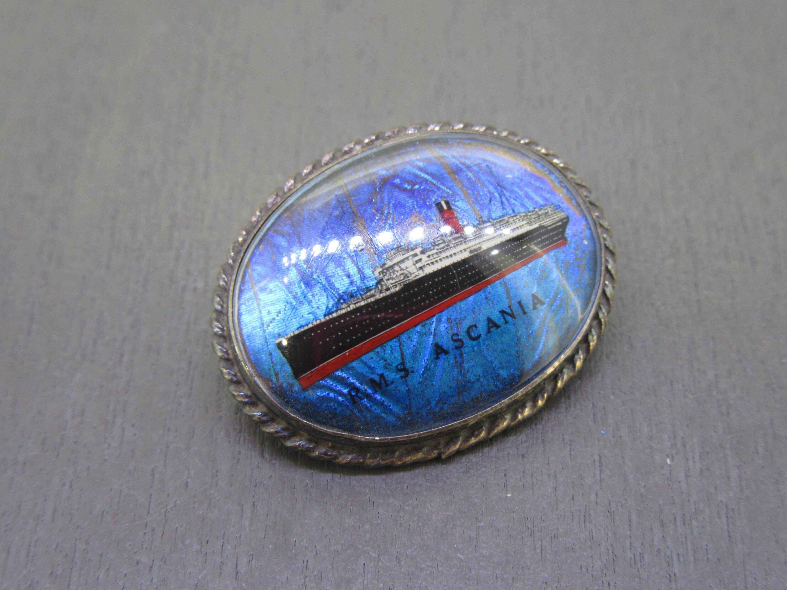 Inspirations marinesaupointdecroixヴェロニク Vintage Sterling RMS Ascania Brooch Souvenir With Painted