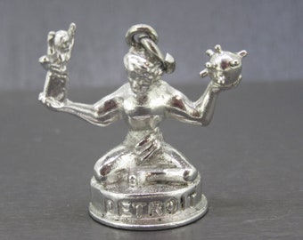 Vintage Sterling The Spirit of Detroit Statue Charm, Detroit Michigan Souvenir Charm, Rare