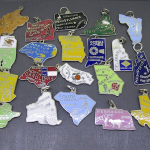 Charm carte d'état en émail vintage au choix, Virginie-Occidentale, Oregon, Pennsylvanie, Virginie, Floride, Illinois, Caroline du Nord, Missouri, Indiana
