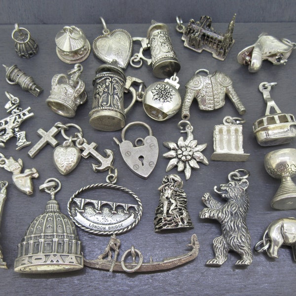 CHOICE Vintage Sterling European ETC Bracelet Charm, St. Peter's Basilica Dome, St. Patricks Cathedral, Beer Stein, Movable Carousel