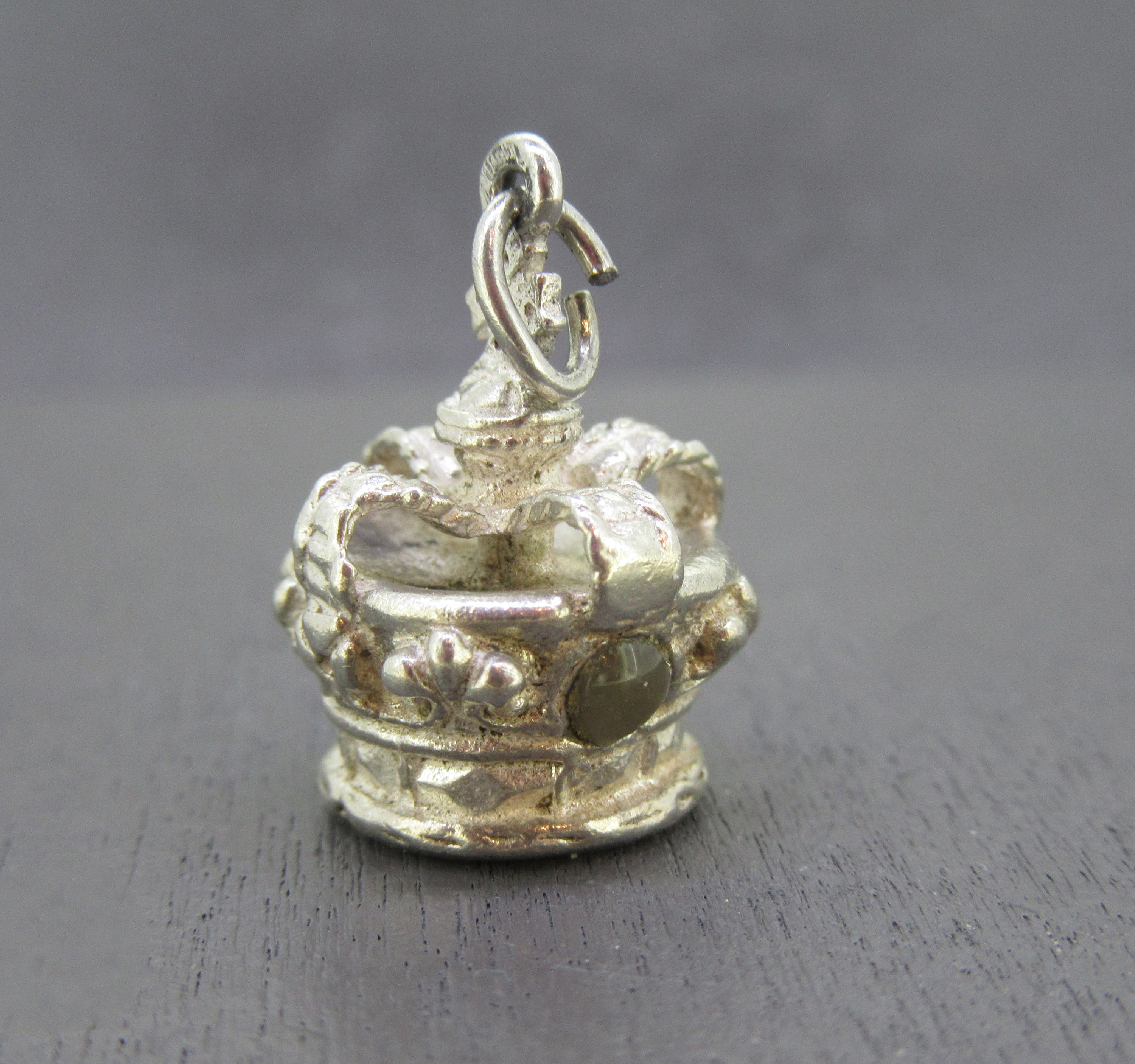Vintage Sterling Incredibly Rare Queen Elizabeth II Stanhope Crown Charm with Image