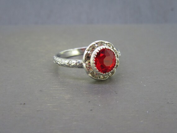 Vintage Art Deco Revival Ring with Red Glass Ston… - image 2
