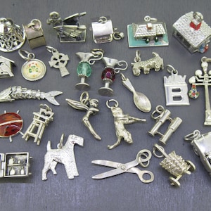 WAHL Vintage Sterling Silber Armband Charme, Wells Emaille Marienkäfer, Eröffnung Reise Bar, Haus, Schule, Gliederfisch, Vogelhaus, Hund