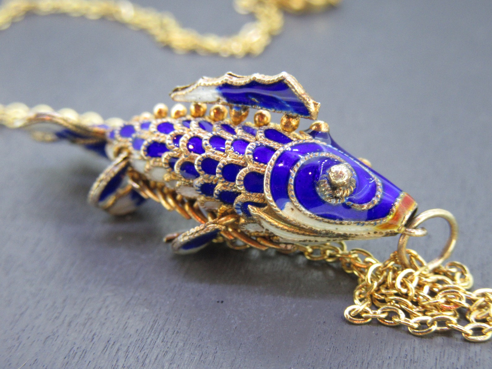 Sterling Enamel Articulated Koi Fish Pendant With 18