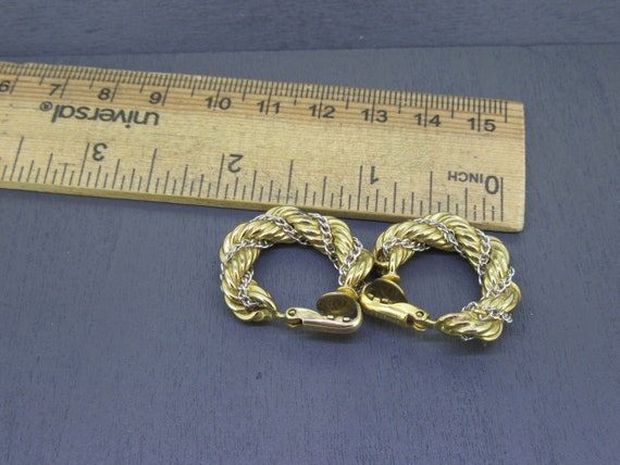 Vintage Gold Filled Hoop Clip Earrings with Woven… - image 6