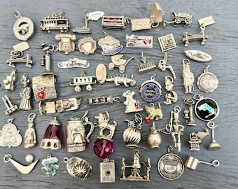 CHOICE Vintage Sterling Bracelet Charm, Stanhope Bible, Poodle on Glass Ball, Kitten with Ball, Old Phone, Mending Hearts, Mouse with Cheese