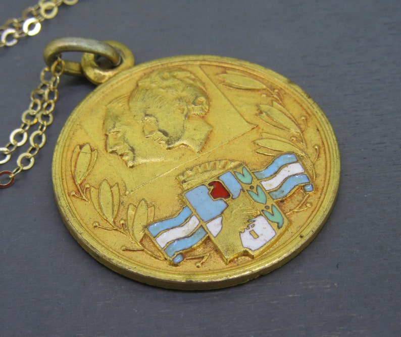 Rare Vintage Gold Filled Prince and Princess of Monaco Pendant Necklace on 16 Chain image 1