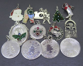 CHOICE Vintage Sterling Christmas Charm, Wells Sterling Enamel Hot Air Balloon Santa, Christmas Tree, Stocking, Christmas Candle, Santa