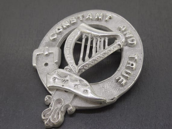 Antique Sterling Silver Scottish Brooch with Constant and True Harp