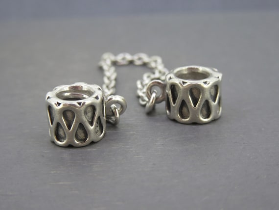Sterling Silver Pandora Teardrop Zig Zag Safety Chain Charm S925