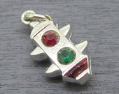 Rhinestone Stoplight Charm or Pendant, Sterling Silver Stoplight Charm for Charm Bracelets or Necklace, Red and Green Rhinestone