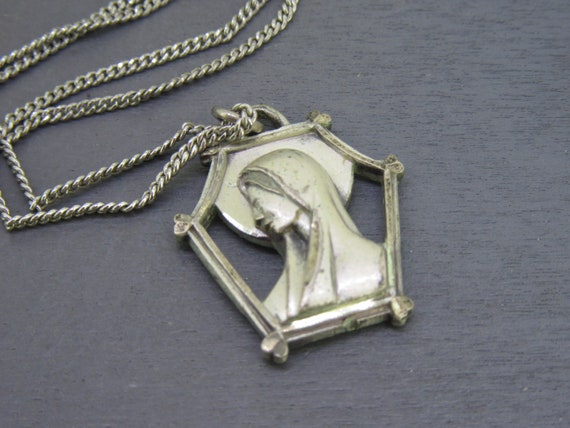 Vintage Sterling Silver Saint Mary Pendant Neckla… - image 1