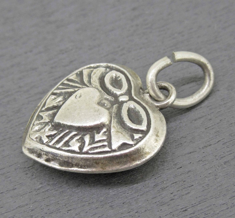 Heart Charm Gift for Girlfriend or Wife Vintage Puffy Heart Charm Repousse Sterling Silver Love Token Vintage Jewelry