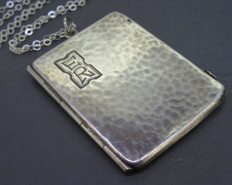 Antique Sterling ER Monogrammed Locket Necklace, Antique Sterling Silver Book Rectangle Locket with ER Monogrammed, Antique Jewelry