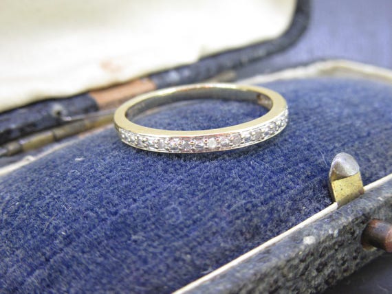 Vintage Diamond Stacking Ring, Solid 10k Gold Ban… - image 1