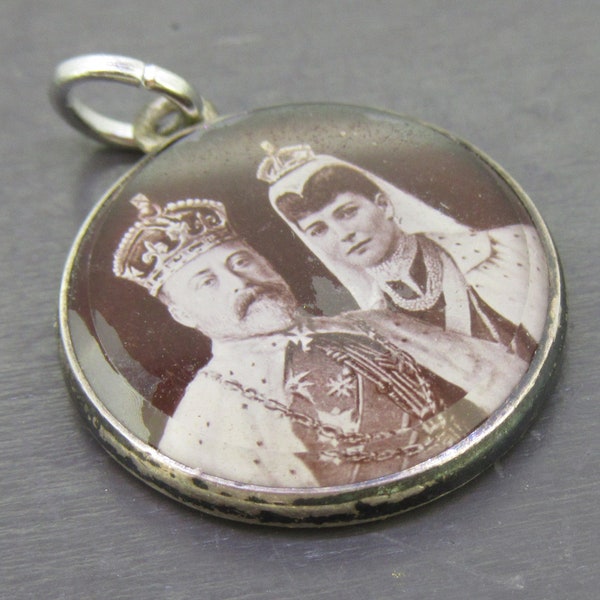 Antique Sterling Charm of King Edward the VII and Queen Alexandra, London Souvenir