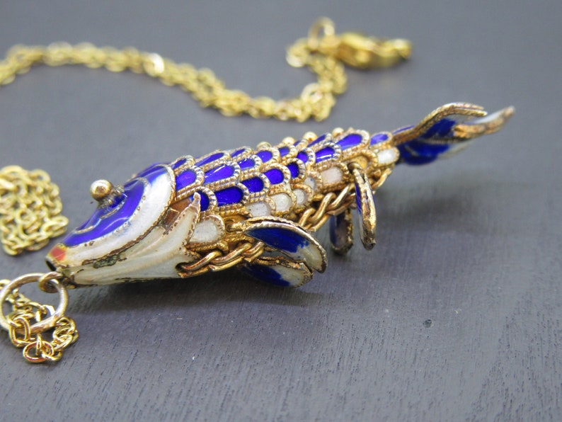 Fish Roe Pattern Chain Sterling Enamel Articulated Koi Fish Pendant With 18