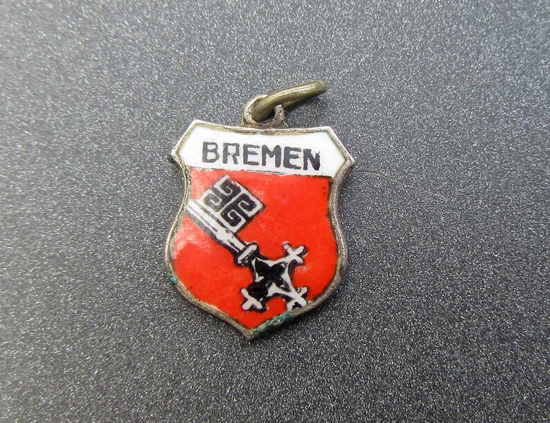 Enamel Shield Charm Bremen Souvenir Bremen Germany Charm Sterling Silver 800 Silver Charm Coat of Arms