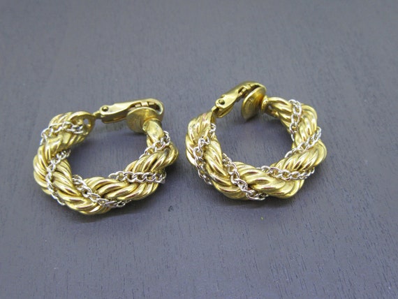 Vintage Gold Filled Hoop Clip Earrings with Woven… - image 3